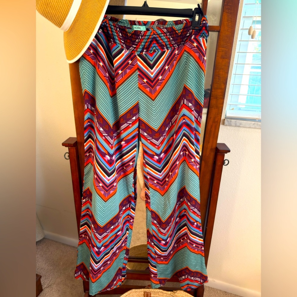 Karlie Wide Leg Aztec Print Boho Pants